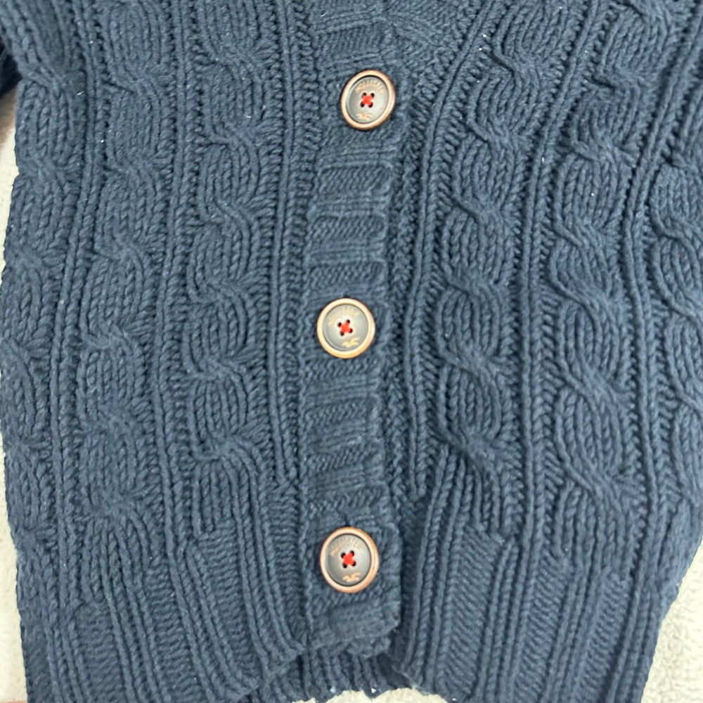 Hollister Cable Knit Hoodie Women's Medium Cardigan Sweater Y2K Chunky Cozy - Picture 2 of 7